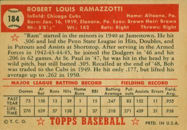 1952 Topps #184 Bob Ramazzotti Back