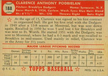 1952 Topps #188 Clarence Podbielan Back