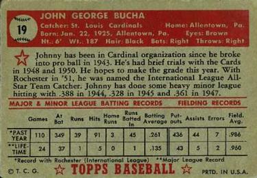 1952 Topps #19 Johnny Bucha Back