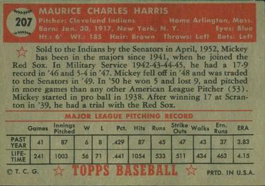 1952 Topps #207 Mickey Harris Back
