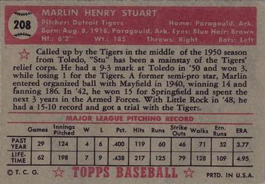 1952 Topps #208 Marlin Stuart Back