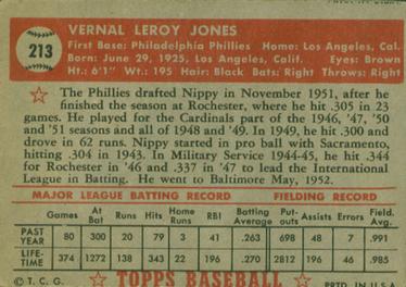 1952 Topps #213 Nippy Jones Back