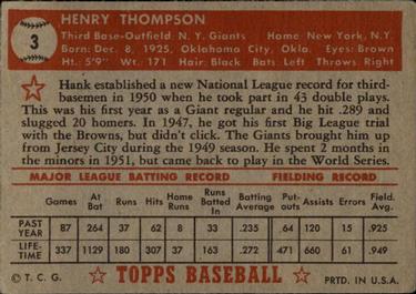 1952 Topps #3 Hank Thompson Back