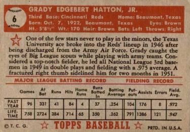1952 Topps #6 Grady Hatton Back