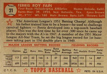 1952 Topps #21 Ferris Fain Back