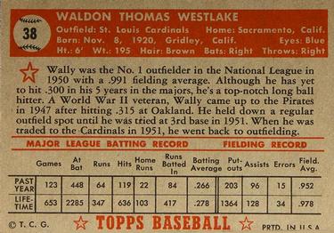1952 Topps #38 Wally Westlake Back