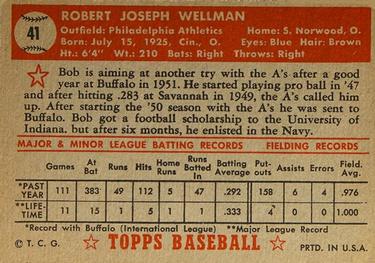 1952 Topps #41 Bob Wellman Back