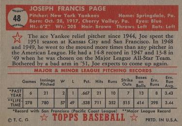 1952 Topps #48 Joe Page Back