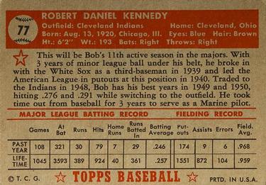 1952 Topps #77 Bob Kennedy Back