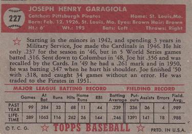 1952 Topps #227 Joe Garagiola Back