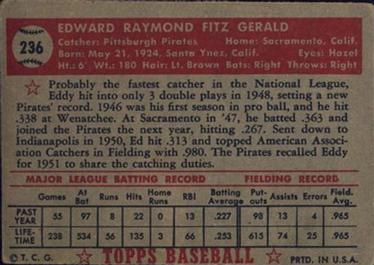1952 Topps #236 Ed Fitz Gerald Back