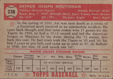 1952 Topps #238 Art Houtteman Back