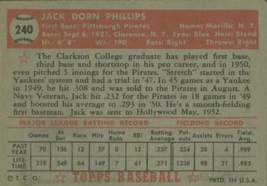 1952 Topps #240 Jack Phillips Back