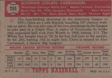 1952 Topps #251 Chico Carrasquel Back