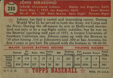 1952 Topps #253 Johnny Berardino Back