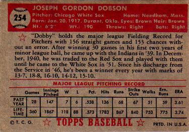 1952 Topps #254 Joe Dobson Back