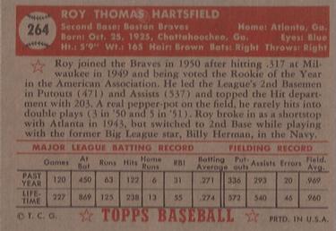 1952 Topps #264 Roy Hartsfield Back