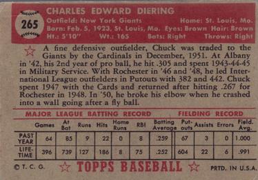 1952 Topps #265 Chuck Diering Back