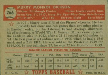 1952 Topps #266 Murry Dickson Back