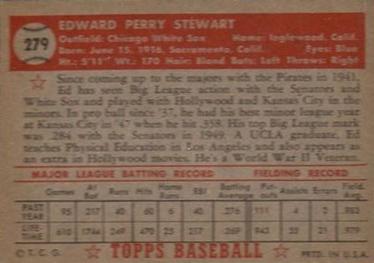 1952 Topps #279 Bud Stewart Back
