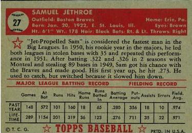 1952 Topps #27 Sam Jethroe Back