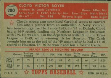 1952 Topps #280 Cloyd Boyer Back