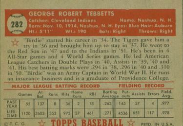 1952 Topps #282 Birdie Tebbetts Back