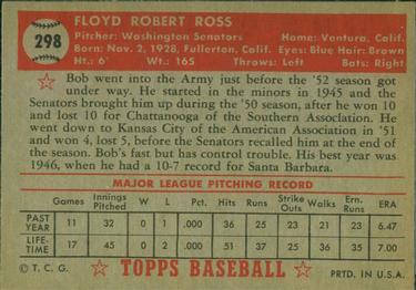 1952 Topps #298 Bob Ross Back