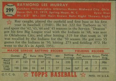 1952 Topps #299 Ray Murray Back