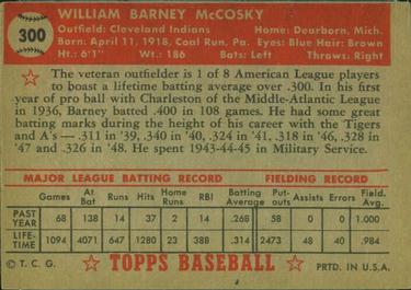 1952 Topps #300 Barney McCosky Back