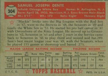 1952 Topps #304 Sam Dente Back