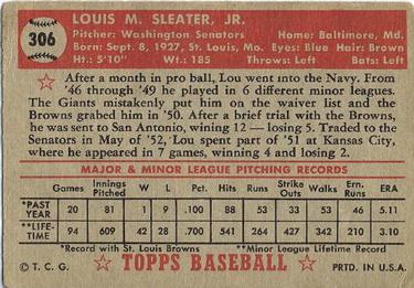 1952 Topps #306 Lou Sleater Back