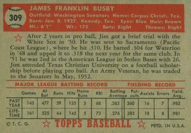 1952 Topps #309 Jim Busby Back