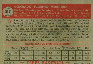 1952 Topps #317 Connie Marrero Back