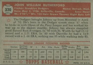 1952 Topps #320 John Rutherford Back