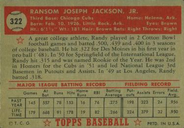 1952 Topps #322 Randy Jackson Back
