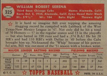 1952 Topps #325 Bill Serena Back
