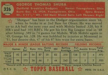 1952 Topps #326 George Shuba Back