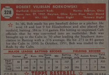 1952 Topps #328 Bob Borkowski Back