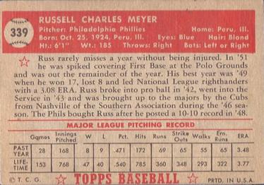 1952 Topps #339 Russ Meyer Back