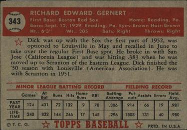 1952 Topps #343 Dick Gernert Back