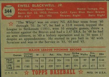 1952 Topps #344 Ewell Blackwell Back