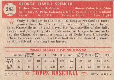 1952 Topps #346 George Spencer Back