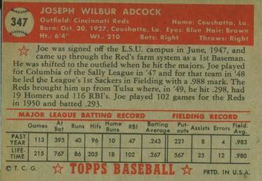 1952 Topps #347 Joe Adcock Back