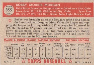 1952 Topps #355 Bobby Morgan Back