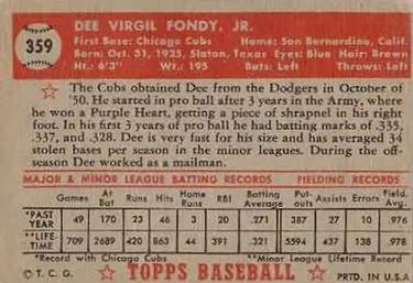 1952 Topps #359 Dee Fondy Back