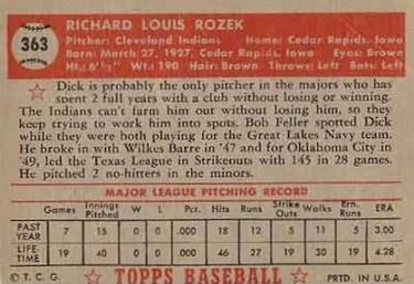 1952 Topps #363 Dick Rozek Back