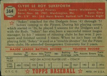 1952 Topps #364 Clyde Sukeforth Back