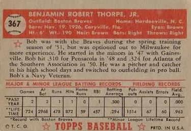 1952 Topps #367 Bob Thorpe Back