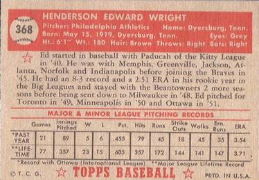 1952 Topps #368 Ed Wright Back